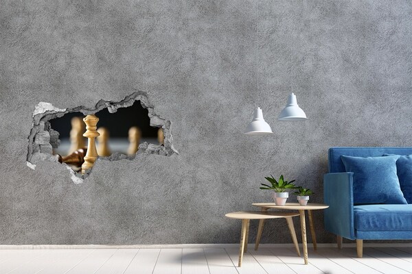 Adesivo con vista dietro il muro Giocare a scacchi attraverso un buco nel muro