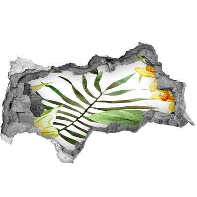 Adesivo con vista dietro il muro Una palma verde che spunta da un buco nel muro