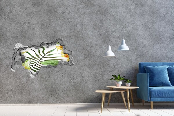 Adesivo con vista dietro il muro Una palma verde che spunta da un buco nel muro