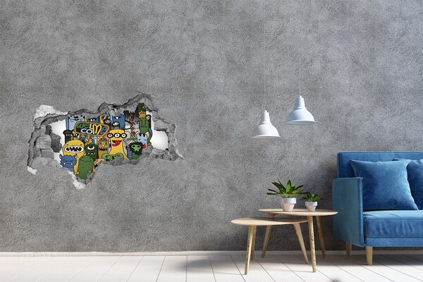 Decorazione da parete buco nel muro Mostri colorati in un buco nel muro