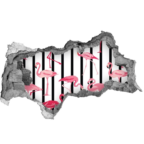 Adesivo con vista dietro il muro Fenicotteri su sfondo a righe