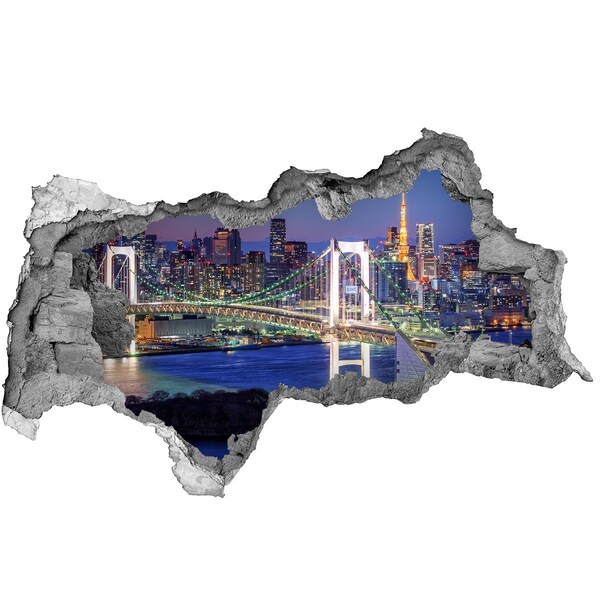 Sticker effetto rottura muro Il ponte di Tokyo di notte