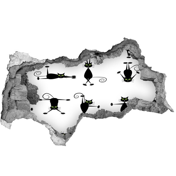 Sticker effetto rottura muro Gatti neri su sfondo bianco