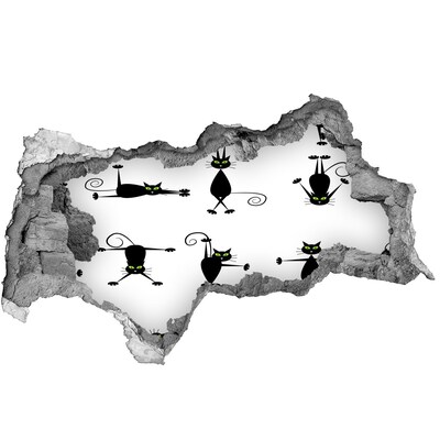 Sticker effetto rottura muro Gatti neri su sfondo bianco