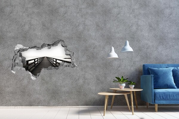 Adesivo con vista dietro il muro Molo in riva al mare