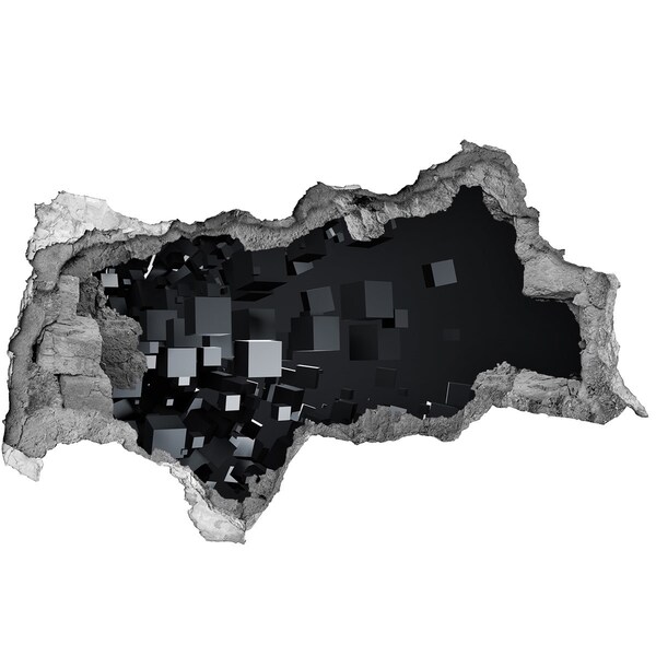 Adesivo con vista dietro il muro Cubi neri nello spazio 3D