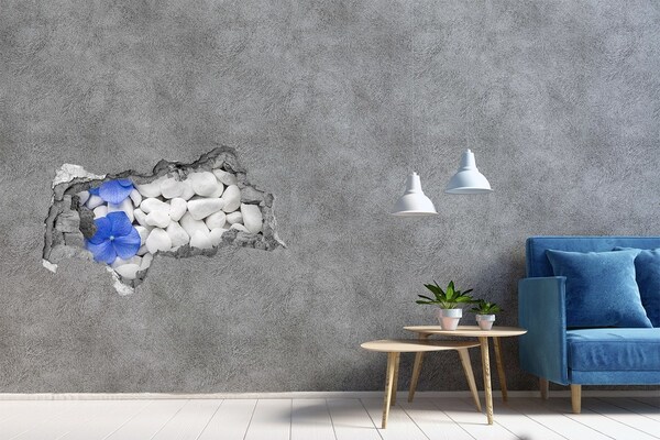 Adesivo con vista dietro il muro Ciottoli da spiaggia con un tocco di blu