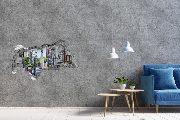 Adesivo con vista dietro il muro Via con monumento