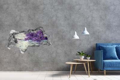 Adesivo con vista dietro il muro Fiori di lavanda su sfondo di legno
