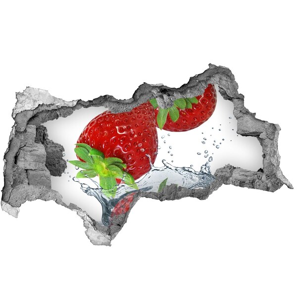 Sticker effetto rottura muro Fragole succose in un'esplosione d'acqua