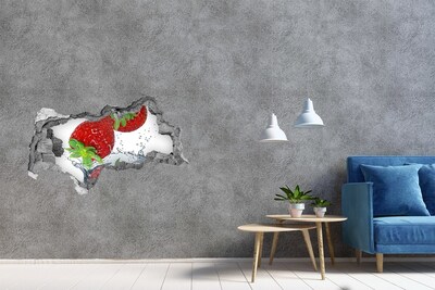 Sticker effetto rottura muro Fragole succose in un'esplosione d'acqua