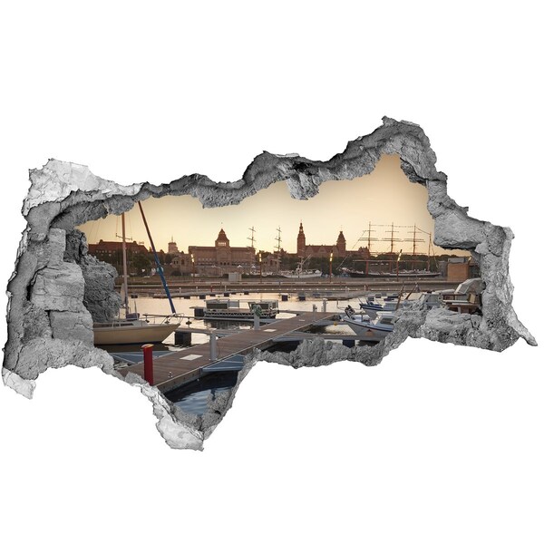 Sticker effetto rottura muro Il porto al tramonto