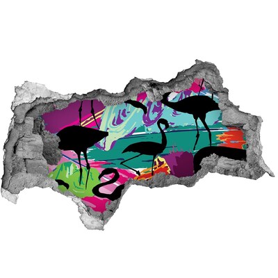 Sticker effetto rottura muro Fenicotteri su una spiaggia tropicale
