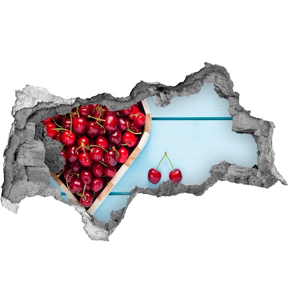 Sticker effetto rottura muro Ciliegie dolci su sfondo blu