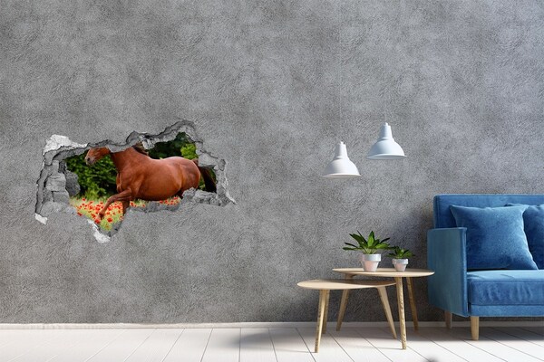 Decorazione da parete buco nel muro Un cavallo in un campo di papaveri