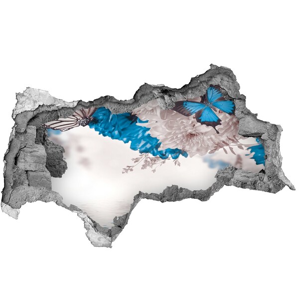 Decorazione da parete buco nel muro Paesaggio floreale con farfalle