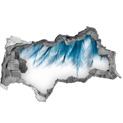 Adesivo con vista dietro il muro Piume blu nel cemento