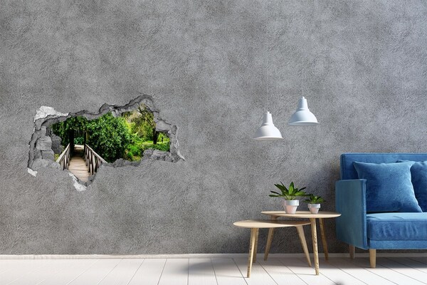 Decorazione da parete buco nel muro Un paradiso verde con un ponte di legno