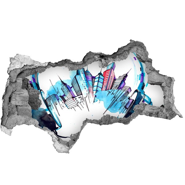 Decorazione da parete buco nel muro Una città moderna in rovina