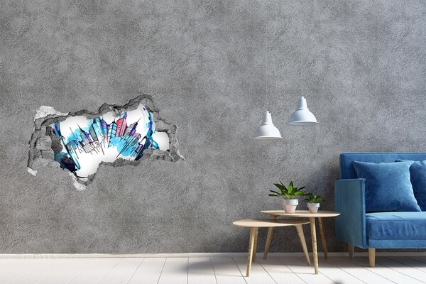 Decorazione da parete buco nel muro Una città moderna in rovina