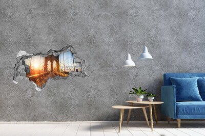 Sticker effetto rottura muro Ponte di Brooklyn al tramonto