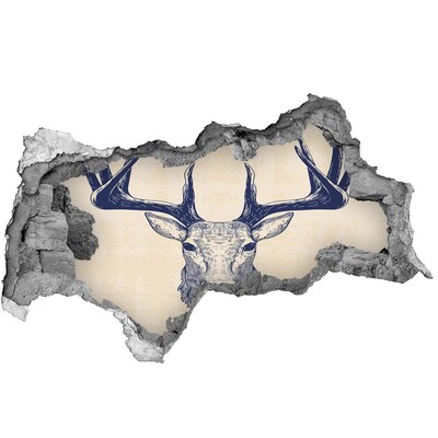 Adesivo con vista dietro il muro Un cervo che si muove in un buco nel muro