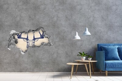 Adesivo con vista dietro il muro Un cervo che si muove in un buco nel muro