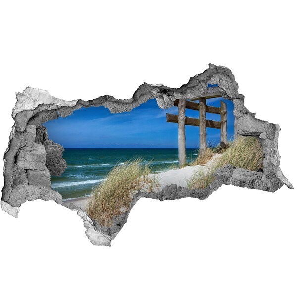 Sticker effetto rottura muro Spiaggia tropicale con pontile in legno