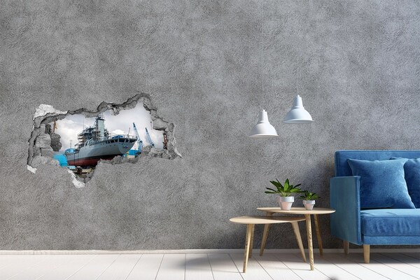 Adesivo con vista dietro il muro Una nave nel cantiere navale