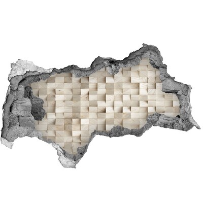 Decorazione da parete buco nel muro Un muro danneggiato con un mosaico di legno.