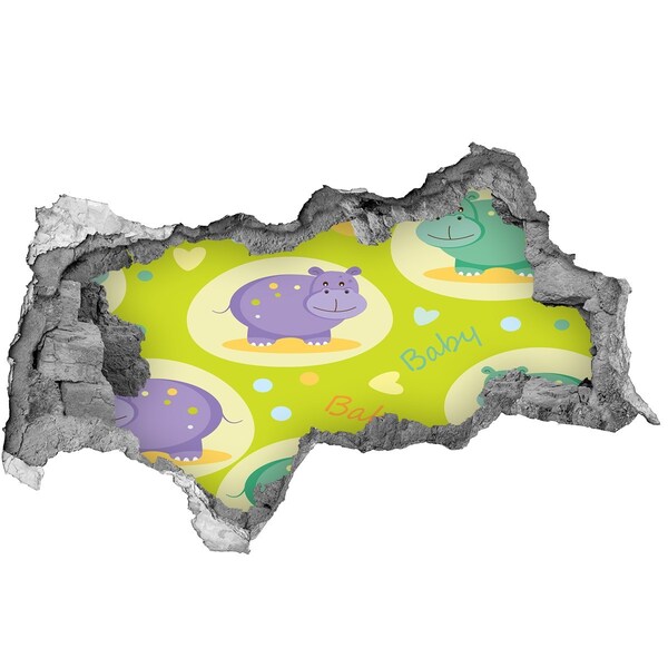 Adesivo con vista dietro il muro Ippopotami in un ambiente colorato