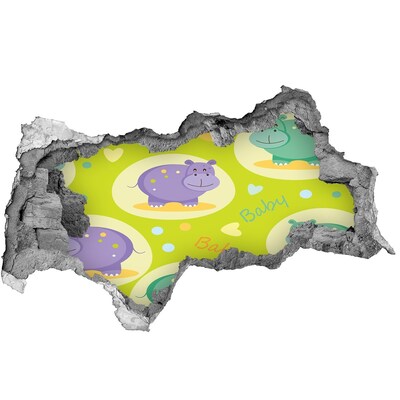 Adesivo con vista dietro il muro Ippopotami in un ambiente colorato