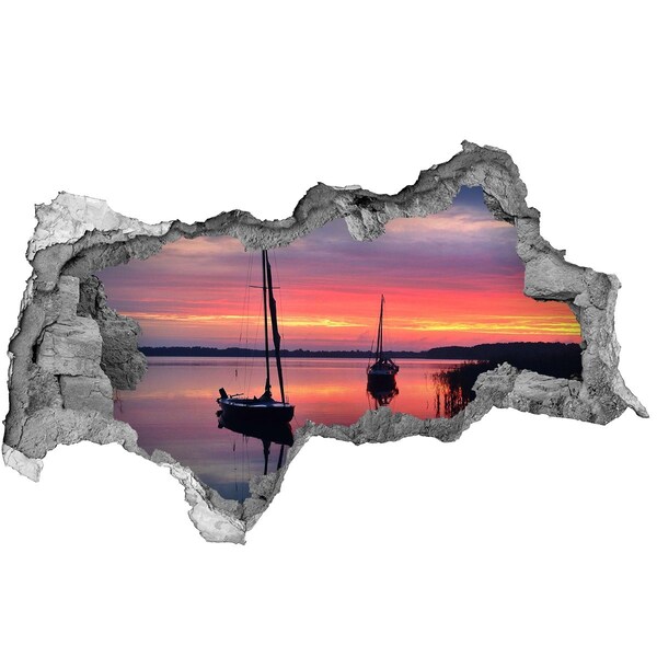 Sticker effetto rottura muro Tramonto sul lago