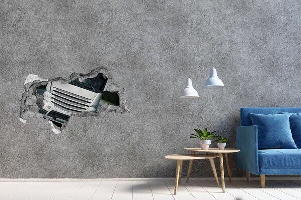 Adesivo con vista dietro il muro Muro in rovina con un camion