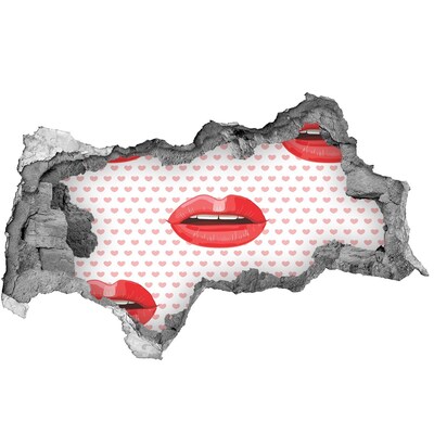 Sticker effetto rottura muro Labbra nei cuori
