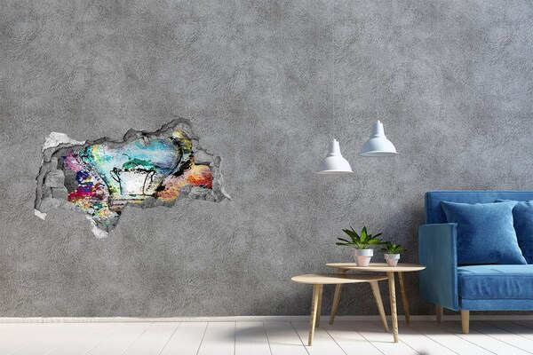 Adesivo con vista dietro il muro Un muro danneggiato con una lampada