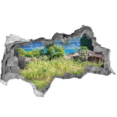 Adesivo con vista dietro il muro Paesaggio tropicale dietro il buco nel muro