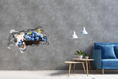 Adesivo con vista dietro il muro Bacche in una ciotola di legno