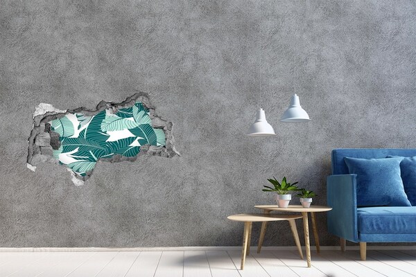 Adesivo con vista dietro il muro Un'oasi tropicale in un muro in rovina