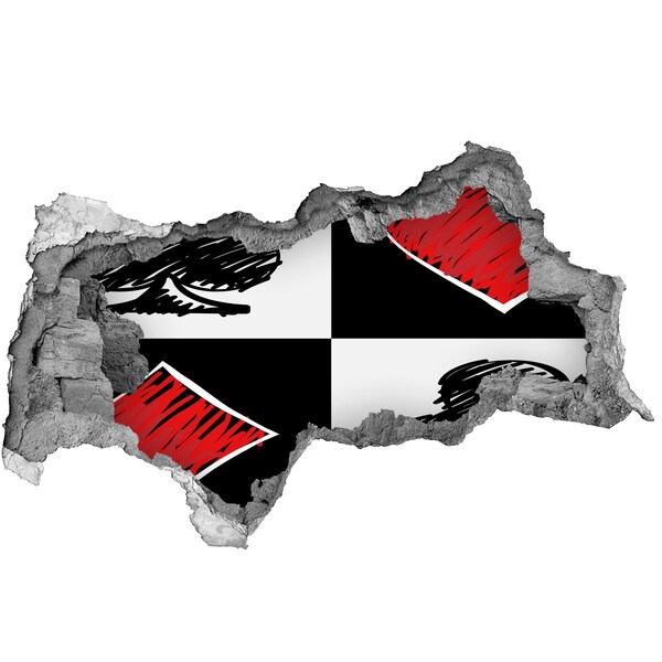 Adesivo con vista dietro il muro Muro spezzato con dettagli rossi