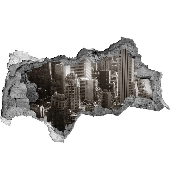 Sticker effetto rottura muro Vista della città da un buco nel muro