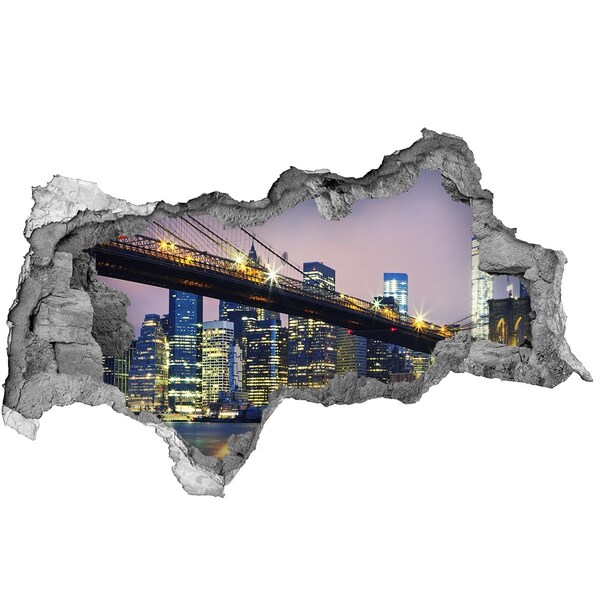 Sticker effetto rottura muro Ponte di Brooklyn di notte