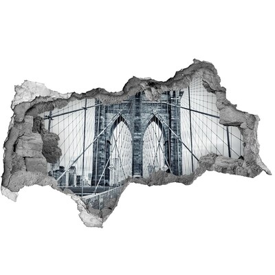 Adesivo con vista dietro il muro Il ponte di Brooklyn in bianco e nero