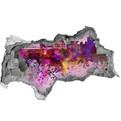 Sticker effetto rottura muro Vista colorata della città