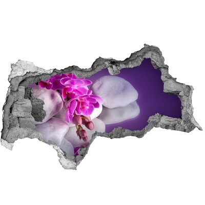 Adesivo con vista dietro il muro Orchidee su uno sfondo di pietre
