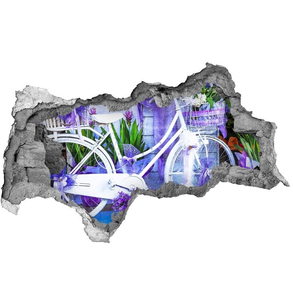 Sticker effetto rottura muro Una bicicletta in un giardino pieno di fiori