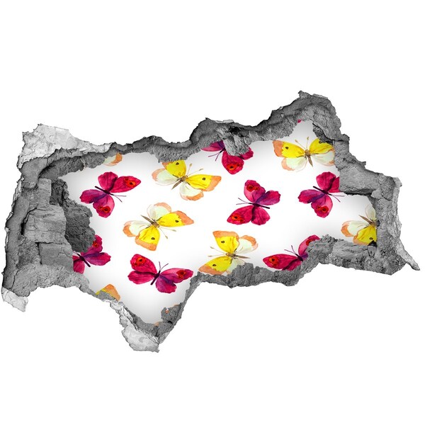 Adesivo con vista dietro il muro Farfalle nel giardino fiorito
