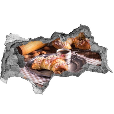 Sticker effetto rottura muro Deliziosi croissant con caffè