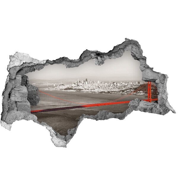 Sticker effetto rottura muro Veduta di San Francisco con il Golden Gate Bridge