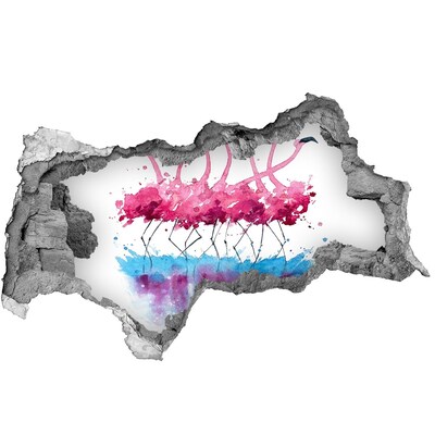 Adesivo con vista dietro il muro Fenicotteri in acqua colorata